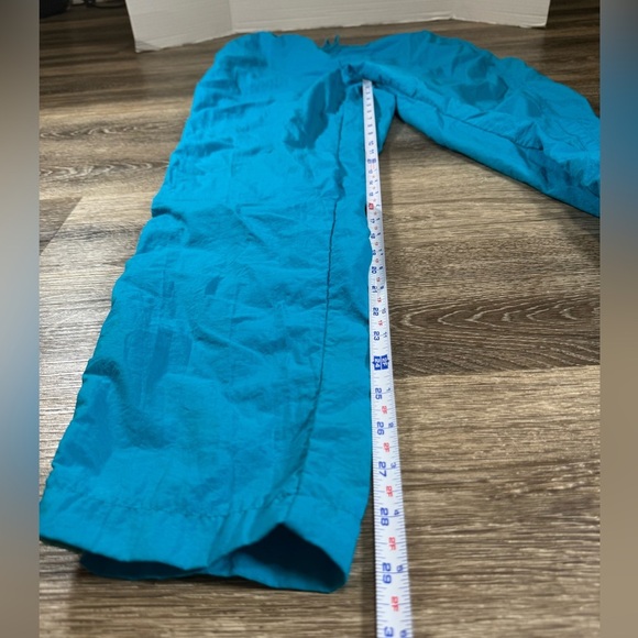 Vtg 80s Nike Track Pants Women M Aqua Blue Windbreaker Pants Side Pockets - Picture 5 of 7